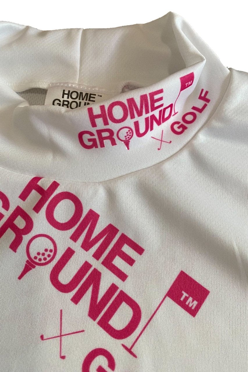 HOME GROUND STORE× Golf 2024 ハイネック半袖Tシャツ・ホワイト×ピンク/hgs G001